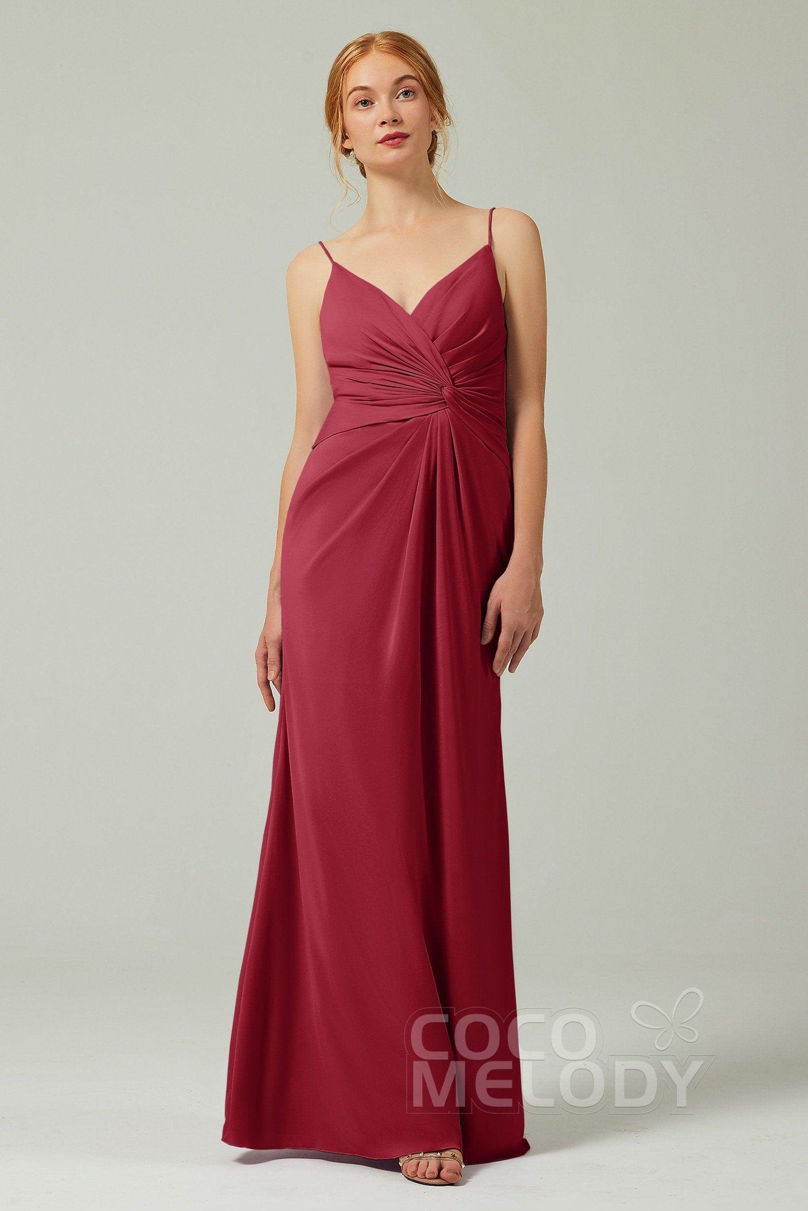 Sheath-Column Floor Length Chiffon Bridesmaid Dress CB0350 - COCOMELODY